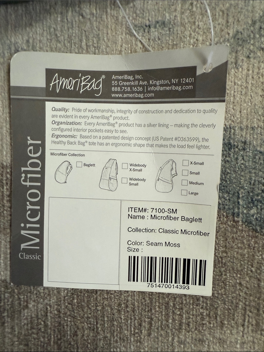 Ameribag Healthy Back Bag 8” Baglett Crossbody Sling Nylon Olive Green Bag — image 3 of 5